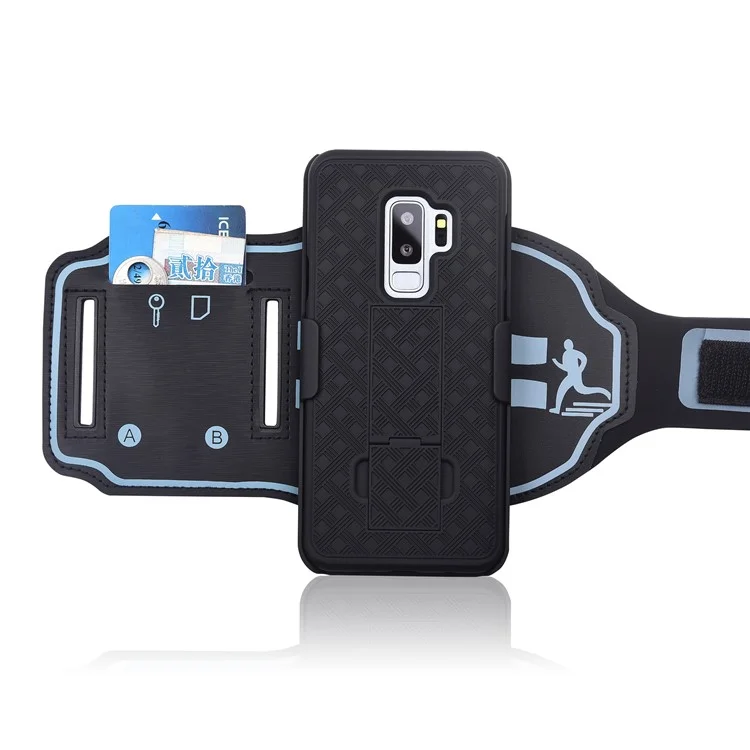 Woven Pattern Sport Armband Case with Kickstand for Samsung Galaxy S9 Plus SM-G965 - Black
