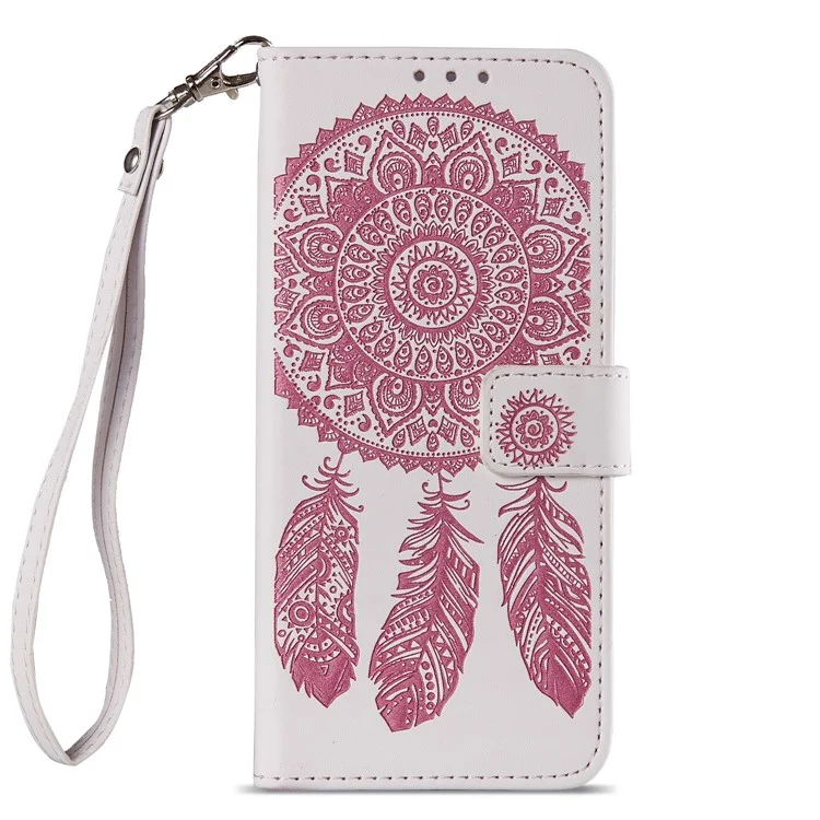 Imprint Dream Catcher Wallet Leather Stand Case for Samsung Galaxy S9+ SM-G965 - White / Pink