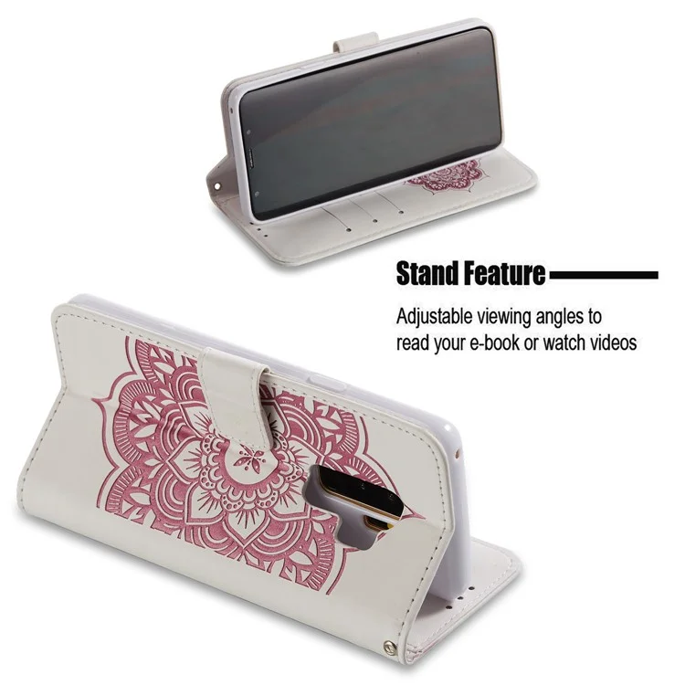 Imprint Dream Catcher Wallet Leather Stand Case for Samsung Galaxy S9+ SM-G965 - White / Pink