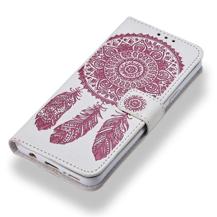 Imprint Dream Catcher Wallet Leather Stand Case for Samsung Galaxy S9+ SM-G965 - White / Pink