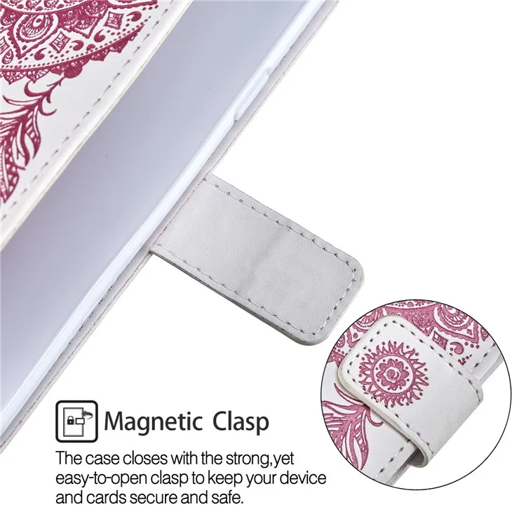 Imprint Dream Catcher Wallet Leather Stand Case for Samsung Galaxy S9+ SM-G965 - White / Pink