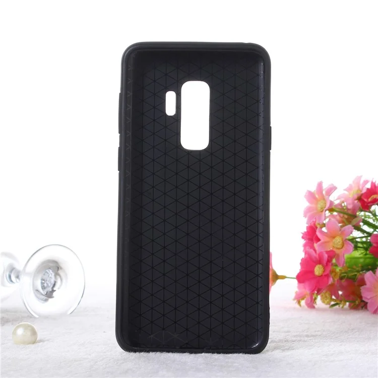 Embossment Marble Pattern TPU + PC Hybrid Phone Shell with Kickstand for Samsung Galaxy S9+ SM-G965 - Black