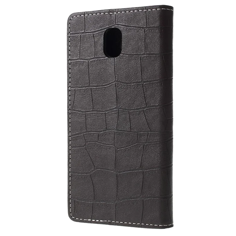 For Samsung Galaxy J3 (2018) J337 / J3 Star Crocodile Texture Vintage Leather Wallet Stand Case - Black