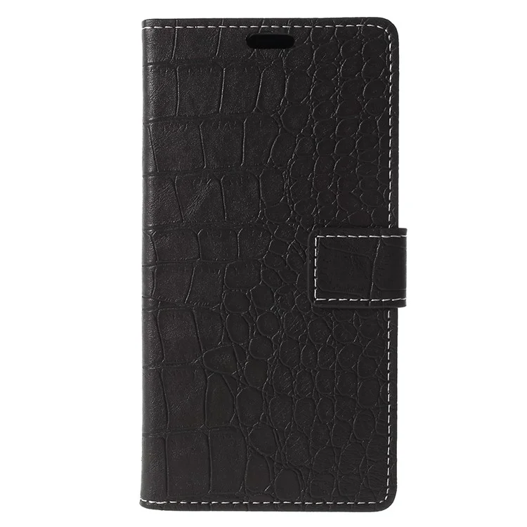For Samsung Galaxy J3 (2018) J337 / J3 Star Crocodile Texture Vintage Leather Wallet Stand Case - Black