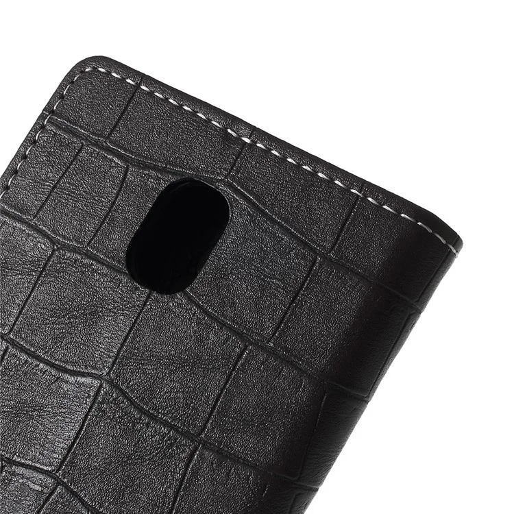 For Samsung Galaxy J3 (2018) J337 / J3 Star Crocodile Texture Vintage Leather Wallet Stand Case - Black