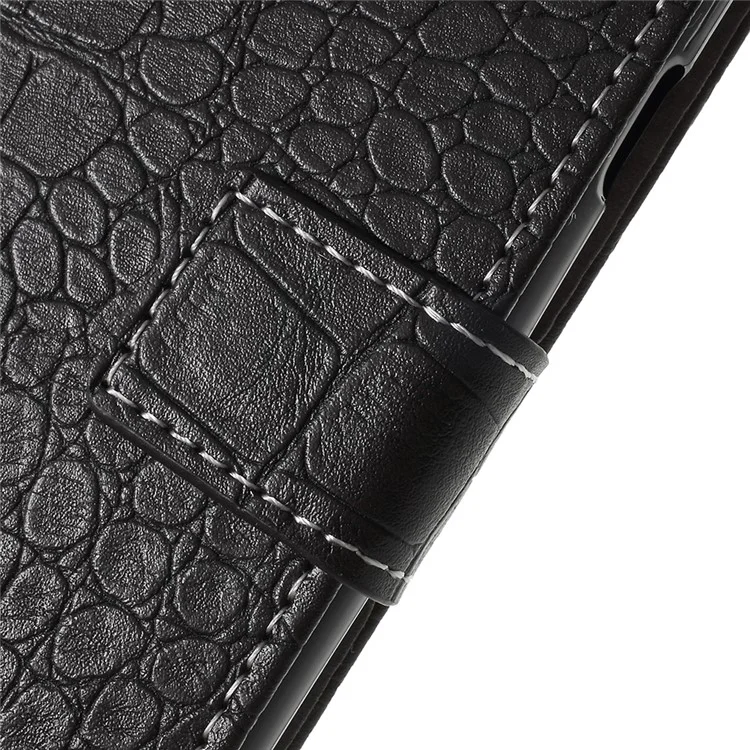 For Samsung Galaxy J3 (2018) J337 / J3 Star Crocodile Texture Vintage Leather Wallet Stand Case - Black