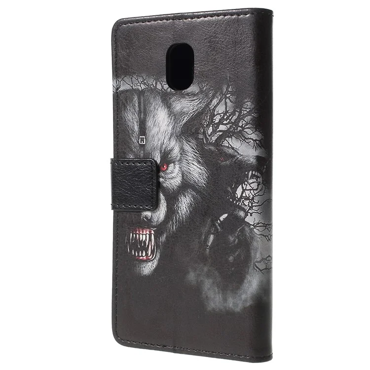 Pattern Printing Stand Leather Wallet Mobile Cover for Samsung Galaxy J7 (2018) J737 - Fierce Wolf