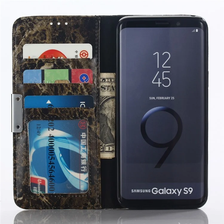 Marble Grain Wallet Leather Stand Case for Samsung Galaxy S9 SM-G960 - Black