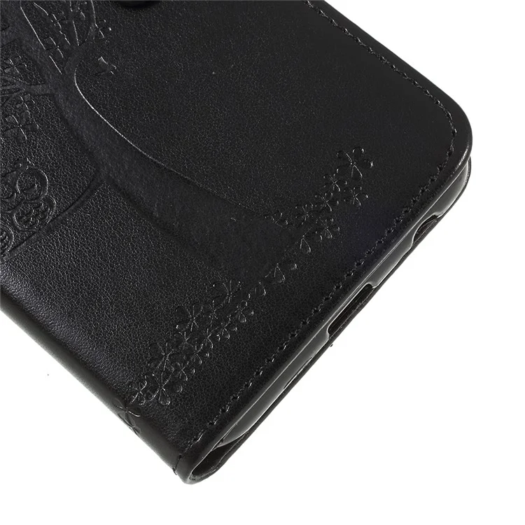 For Samsung Galaxy A6 (2018) Imprint Tree Owl Wallet Stand PU Leather Phone Shell - Black