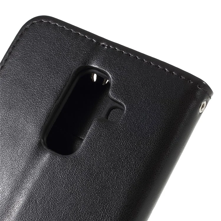 For Samsung Galaxy A6 (2018) Imprint Tree Owl Wallet Stand PU Leather Phone Shell - Black