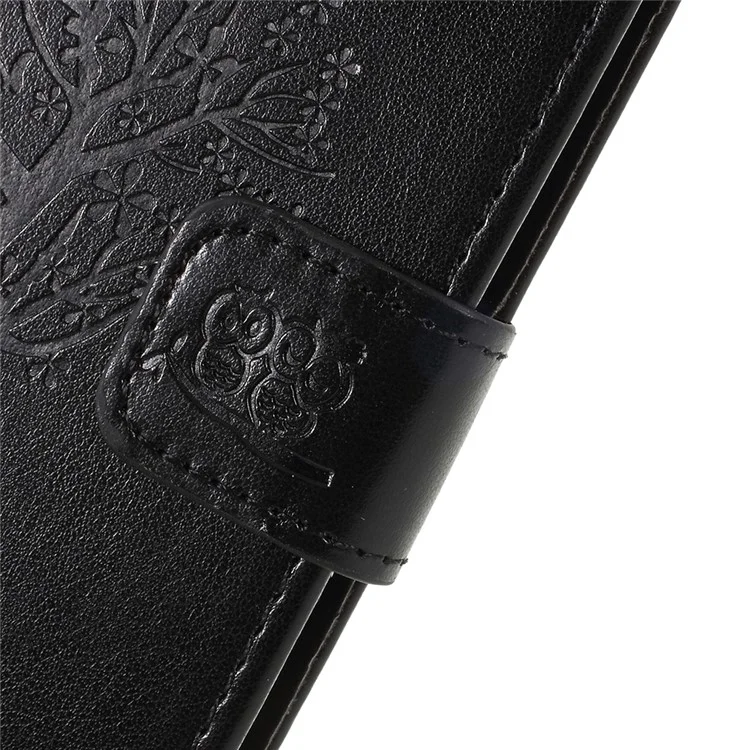 For Samsung Galaxy A6 (2018) Imprint Tree Owl Wallet Stand PU Leather Phone Shell - Black