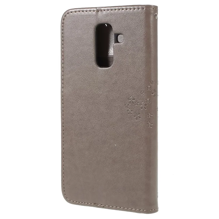 Para Samsung Galaxy A6 (2018) Pie De Imprenta Tree Owl Wallet Stand PU Custate Funda Teléfono - Gris