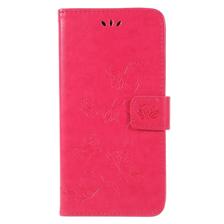 Coque de support en cuir magnétique avec fleurs de papillon pour Samsung Galaxy A6 (2018) - Rose 