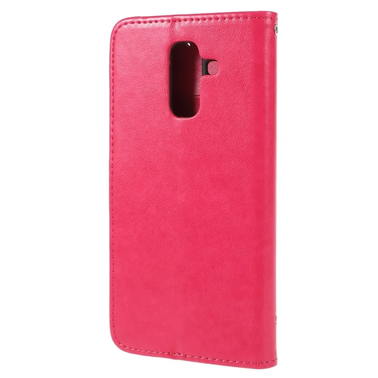 Coque de support en cuir magnétique avec fleurs de papillon pour Samsung Galaxy A6 (2018) - Rose 