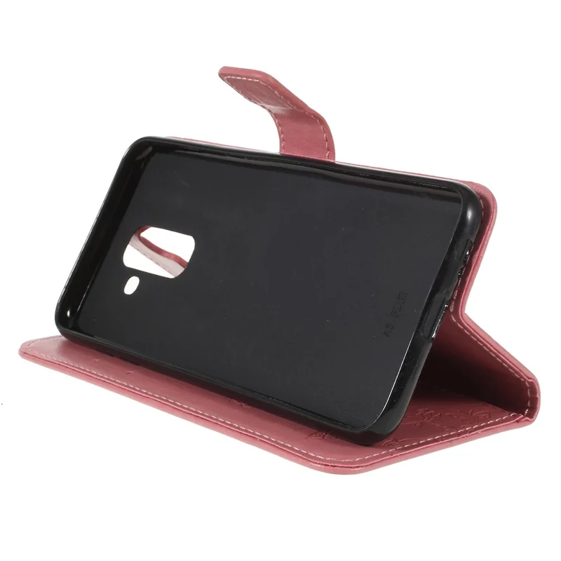 Imprint Butterfly Flowers Magnetic Wallet Leather Stand Case Shell for Samsung Galaxy A6 (2018) - Pink