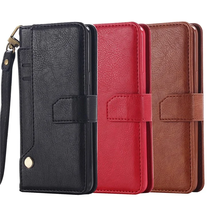 PU Leather Wallet Cover + Detachable Leather Coated TPU Back Casing for Samsung Galaxy S9 SM-G960 - Black