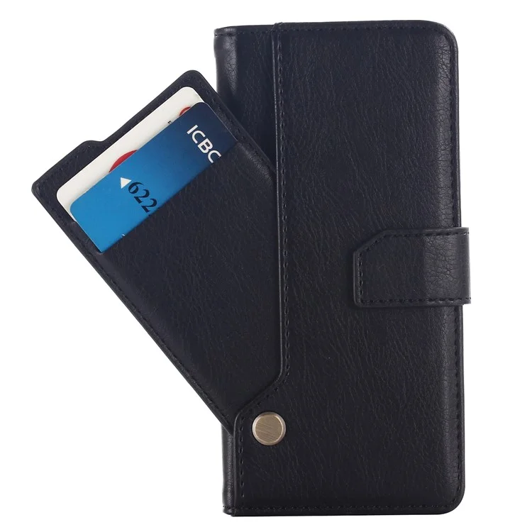 PU Leather Wallet Cover + Detachable Leather Coated TPU Back Casing for Samsung Galaxy S9 SM-G960 - Black