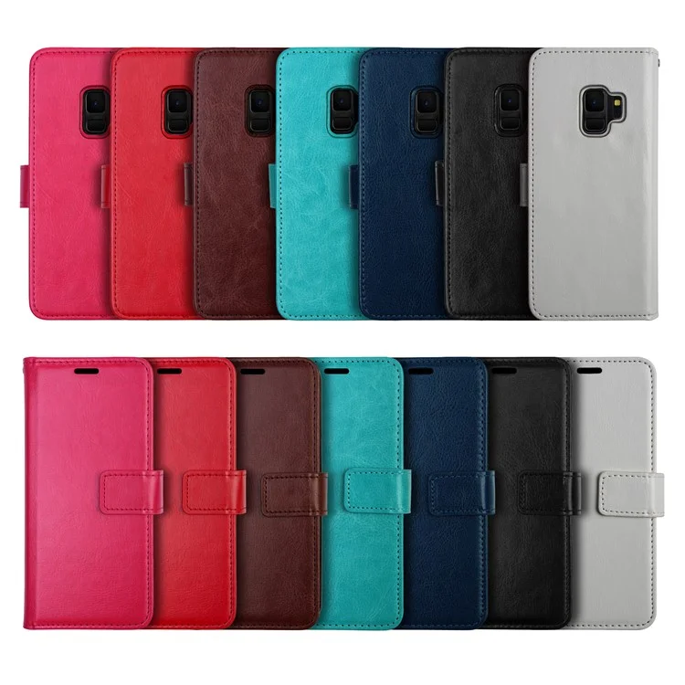 PU Leather Wallet Cover + Detachable Leather Coated TPU Back Casing for Samsung Galaxy S9 SM-G960 - Black