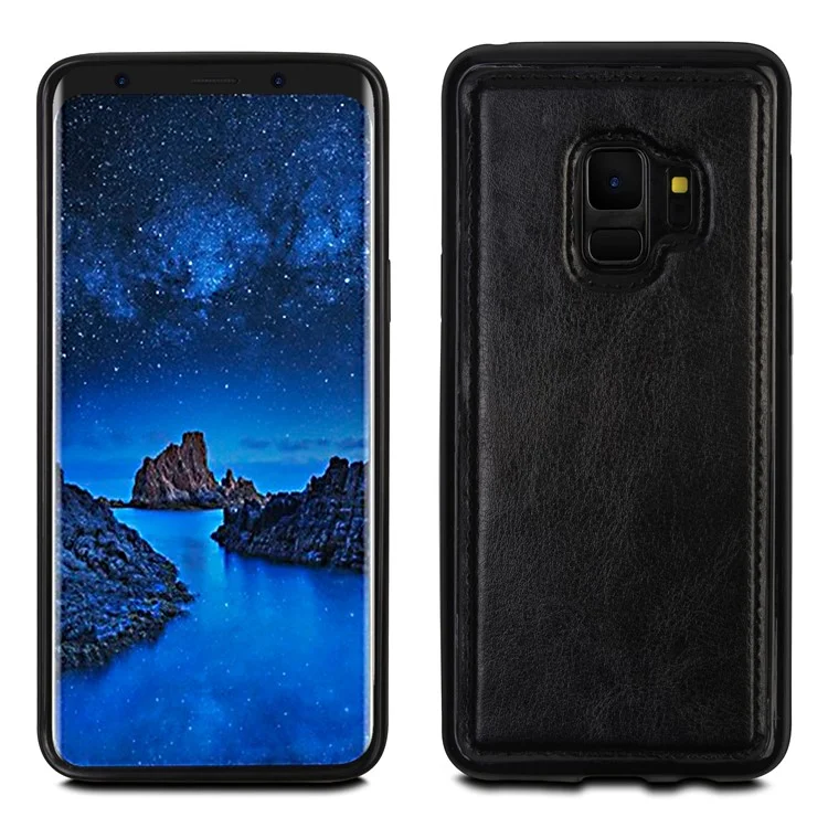PU Leather Wallet Cover + Detachable Leather Coated TPU Back Casing for Samsung Galaxy S9 SM-G960 - Black