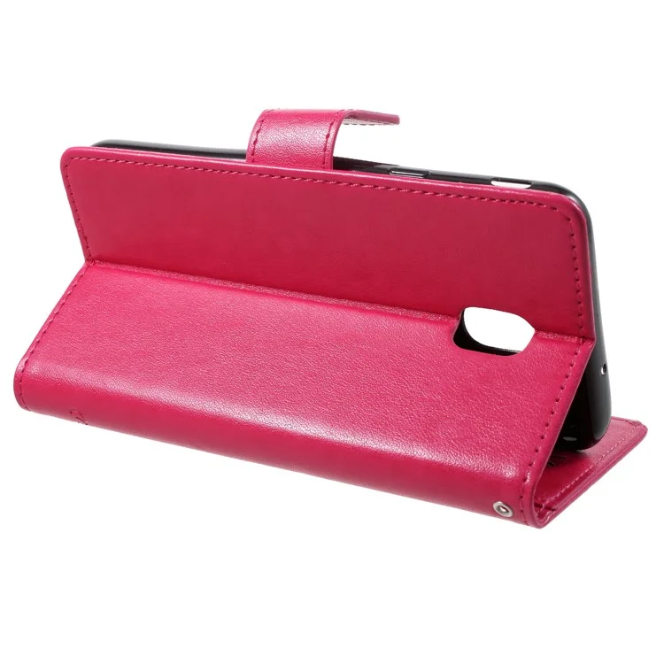 Imprint Butterfly Flower Wallet Stand Leather Phone Casing for Samsung Galaxy J7 (2018) J737 - Rose