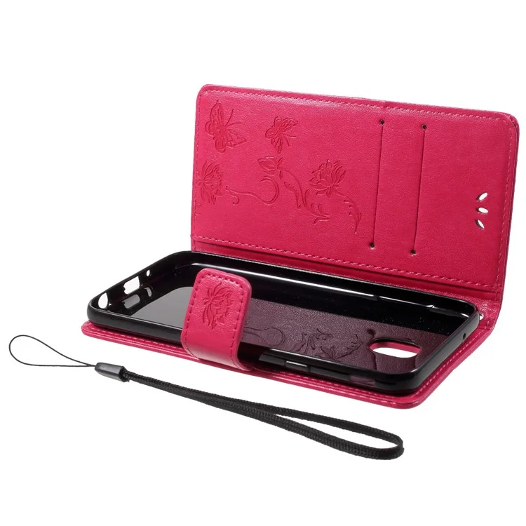 Imprint Butterfly Flower Wallet Stand Leather Phone Casing for Samsung Galaxy J7 (2018) J737 - Rose