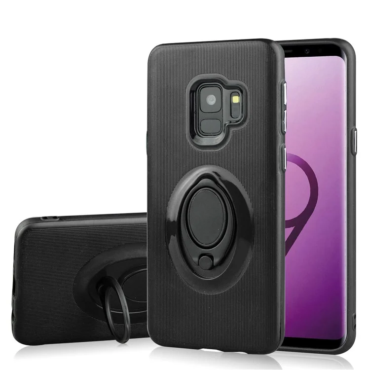 ANGIBABE Vertical Stripe TPU PC Hybrid Kickstand Case for Samsung Galaxy S9 G960 - Black