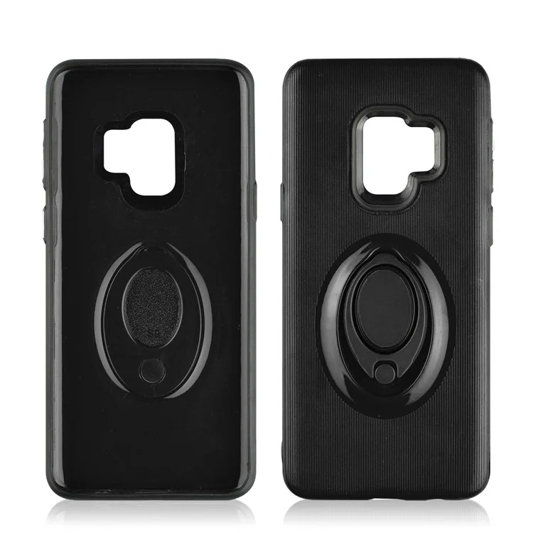 ANGIBABE Vertical Stripe TPU PC Hybrid Kickstand Case for Samsung Galaxy S9 G960 - Black