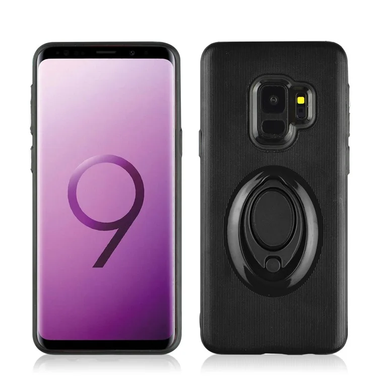 ANGIBABE Vertical Stripe TPU PC Hybrid Kickstand Case for Samsung Galaxy S9 G960 - Black
