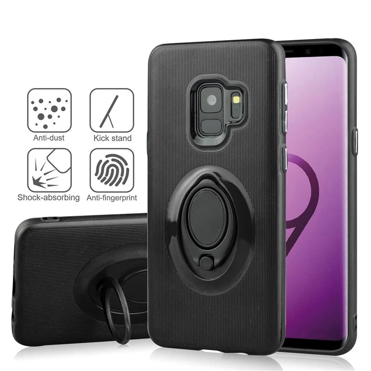 ANGIBABE Vertical Stripe TPU PC Hybrid Kickstand Case for Samsung Galaxy S9 G960 - Black