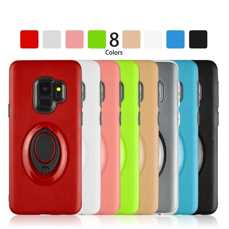 ANGIBABE Vertical Stripe TPU PC Hybrid Kickstand Case for Samsung Galaxy S9 G960 - Black