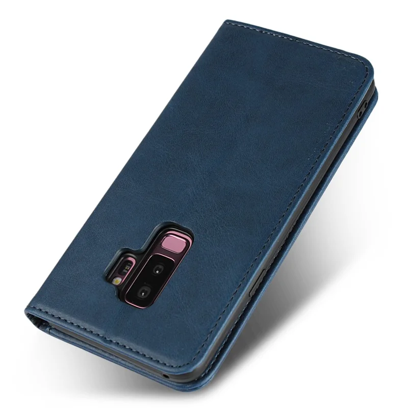 Auto-absorbed Leather Wallet Stand Phone Shell for Samsung Galaxy S9+ G965 - Blue