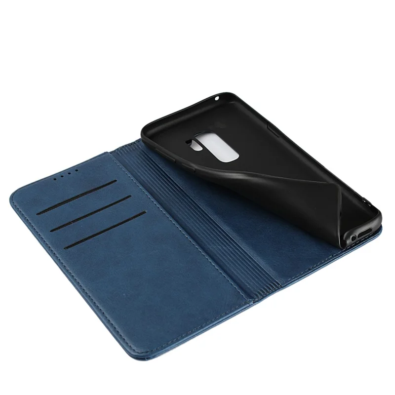 Auto-absorbed Leather Wallet Stand Phone Shell for Samsung Galaxy S9+ G965 - Blue
