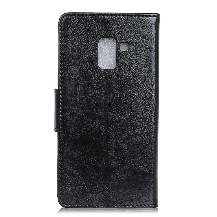 Textured Split Leather Stand Phone Case for Samsung Galaxy A6 (2018) - Black
