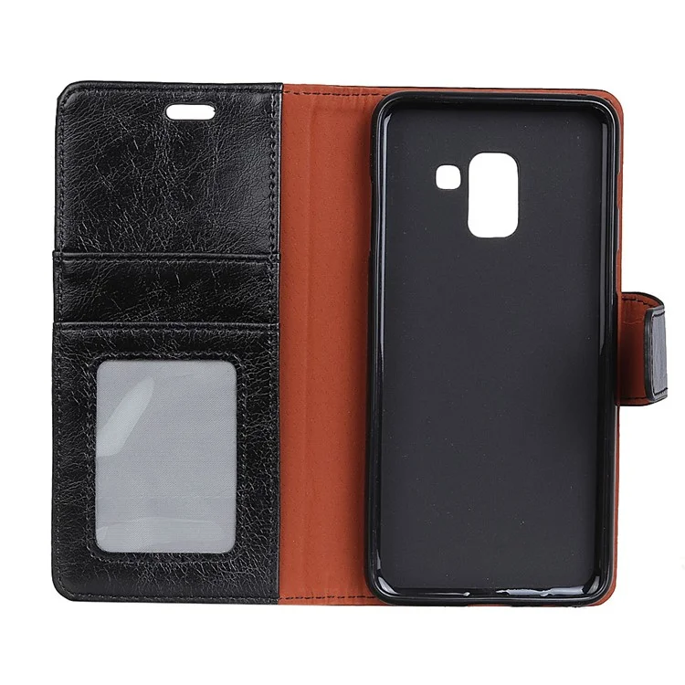 Textured Split Leather Stand Phone Case for Samsung Galaxy A6 (2018) - Black