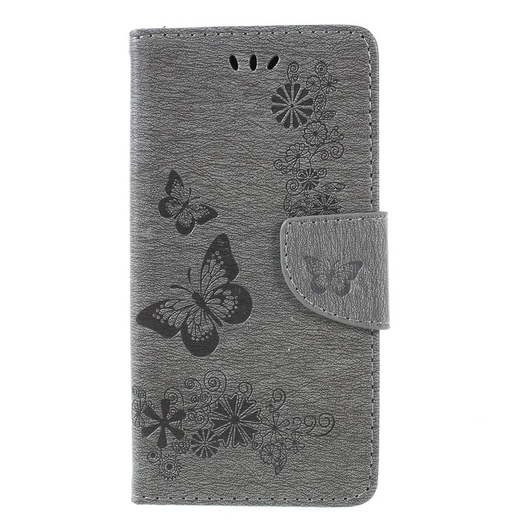Imprint Butterfly Flower Leather Wallet Case for Samsung Galaxy A6 (2018) - Grey