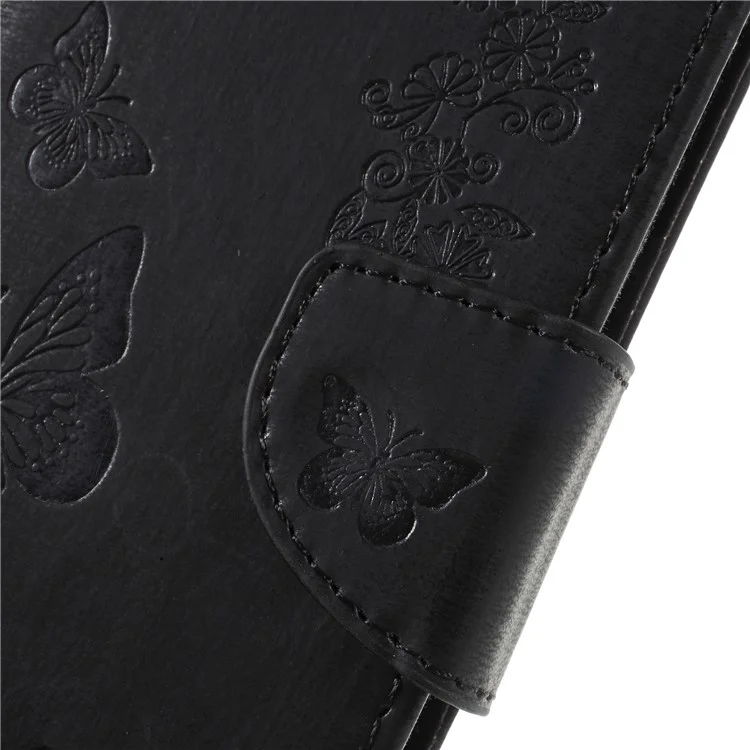 Imprint Butterfly Flower Leather Wallet Cover for Samsung Galaxy A6 (2018) - Black