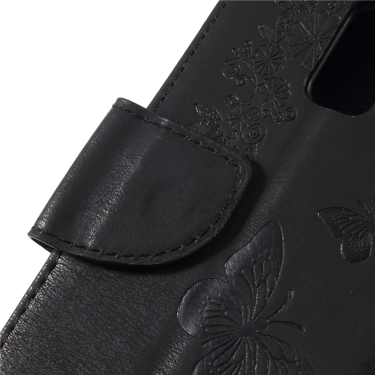 Imprint Butterfly Flower Leather Wallet Cover for Samsung Galaxy A6 (2018) - Black