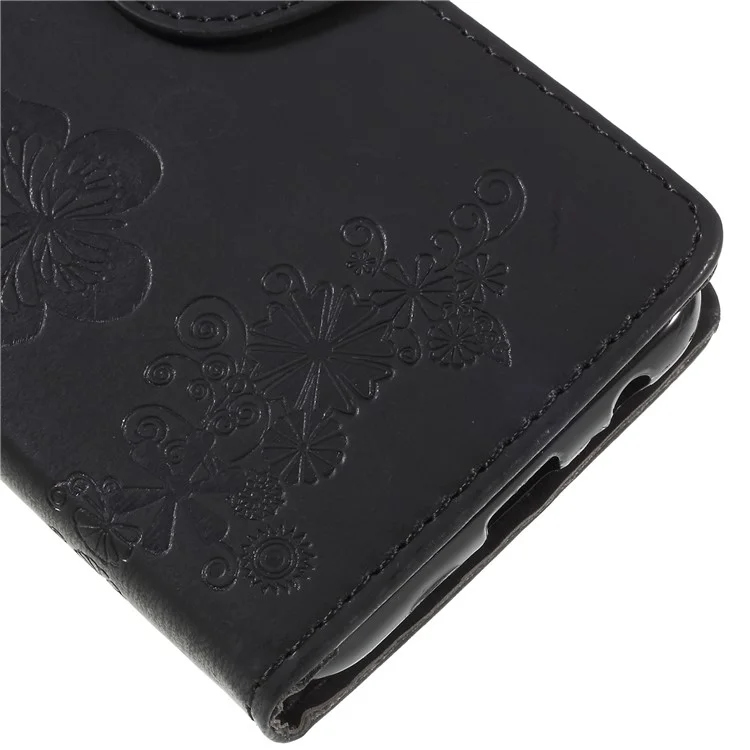 Imprint Butterfly Flower Leather Wallet Cover for Samsung Galaxy A6 (2018) - Black