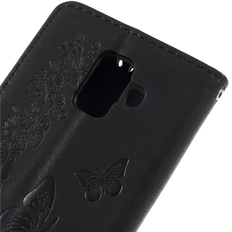 Imprint Butterfly Flower Leather Wallet Cover for Samsung Galaxy A6 (2018) - Black