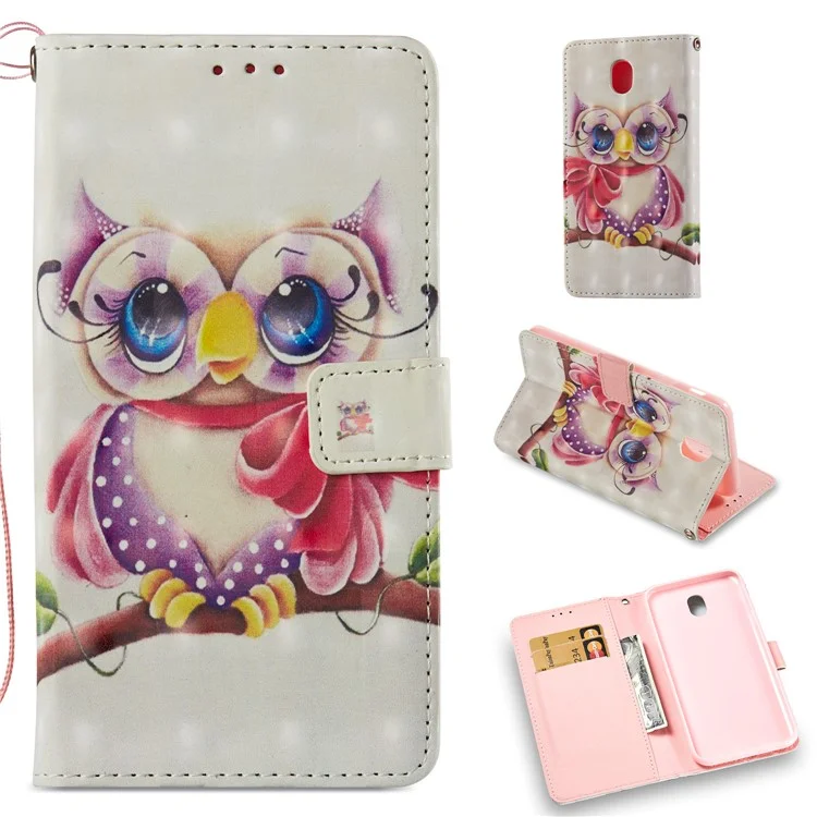 Pattern Printing Leather Wallet Stand Cover for Samsung Galaxy J7 (2017) / J7 Pro (2017) EU Version - Beautiful Owl