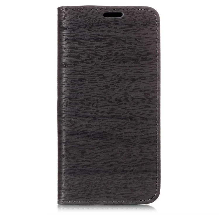 Auto-absorbed Wood Pattern PU Leather Mobile Cover with Stand for Samsung Galaxy S9 Plus G965 - Grey