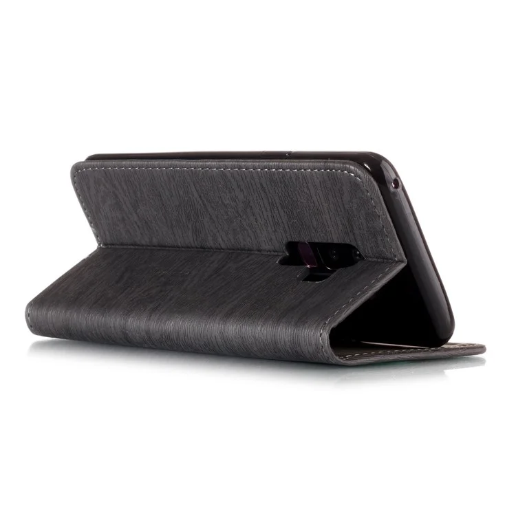 Auto-absorbed Wood Pattern PU Leather Mobile Cover with Stand for Samsung Galaxy S9 Plus G965 - Grey
