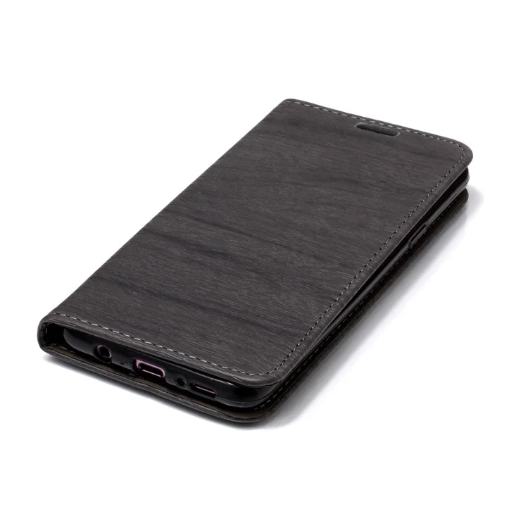 Auto-absorbed Wood Pattern PU Leather Mobile Cover with Stand for Samsung Galaxy S9 Plus G965 - Grey