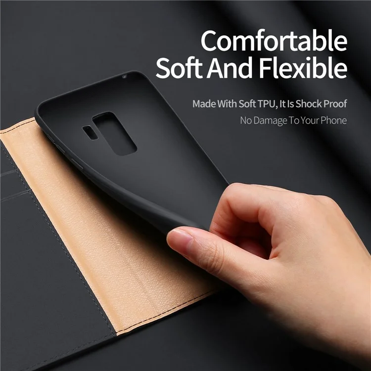 DUX DUCIS Wish Series CNAS/CMA Certified Wallet Stand Genuine Leather Case for Samsung Galaxy S9+ SM-G965 - Black