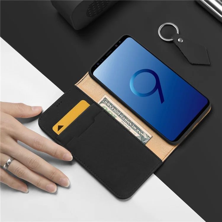 DUX DUCIS Wish Series CNAS/CMA Certified Wallet Stand Genuine Leather Case for Samsung Galaxy S9+ SM-G965 - Black