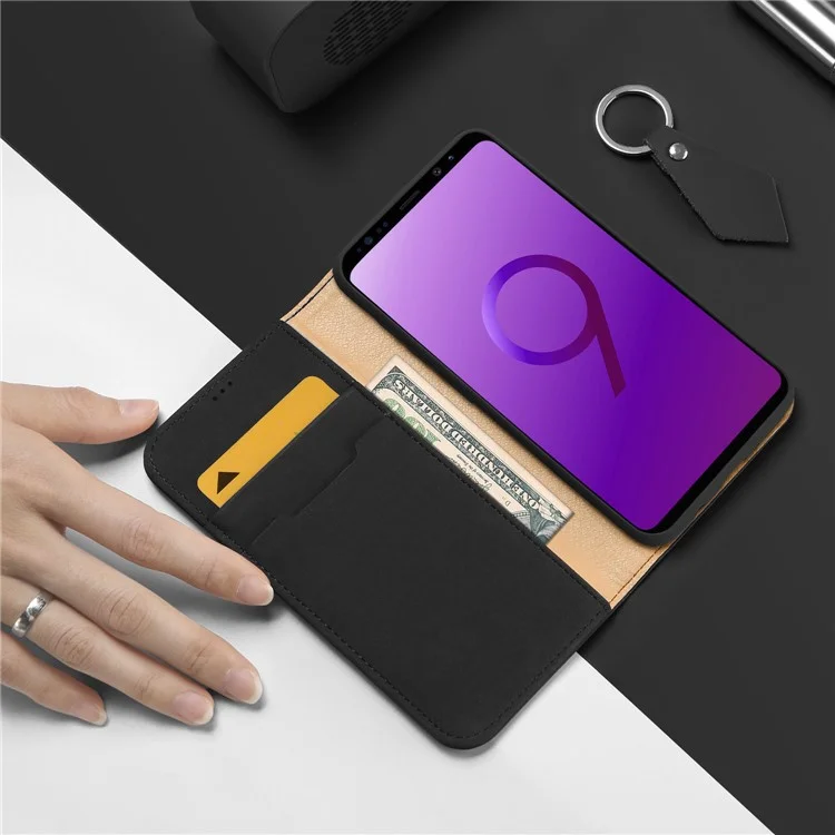 DUX DUCIS Wish Series CNAS/CMA Certified Wallet Stand Genuine Leather Case for Samsung Galaxy S9 SM-G960 - Black