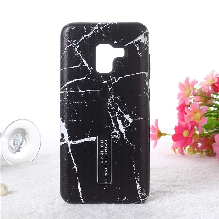 Embossment Marble Pattern TPU + PC Hybrid Phone Shell with Kickstand for Samsung Galaxy A8 (2018) - Black