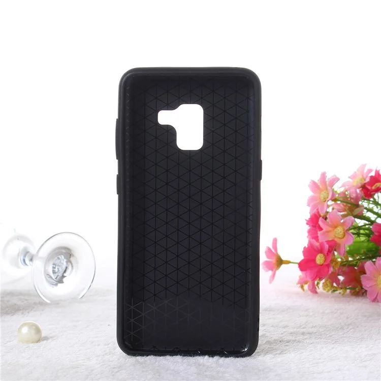 Embossment Marble Pattern TPU + PC Hybrid Phone Shell with Kickstand for Samsung Galaxy A8 (2018) - Black