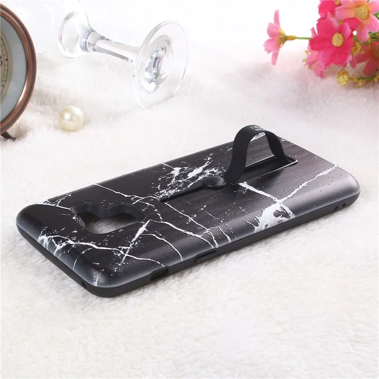 Embossment Marble Pattern TPU + PC Hybrid Phone Shell with Kickstand for Samsung Galaxy A8 (2018) - Black
