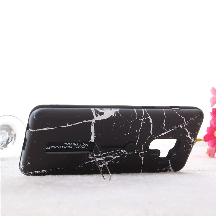 Embossment Marble Pattern TPU + PC Hybrid Phone Shell with Kickstand for Samsung Galaxy A8 (2018) - Black